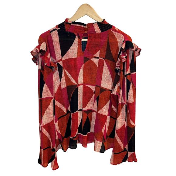 The Odells Nicole Trupet Sleeve Blouse Size M Red Motif Ruffle Sleeve - Picture 1 of 9